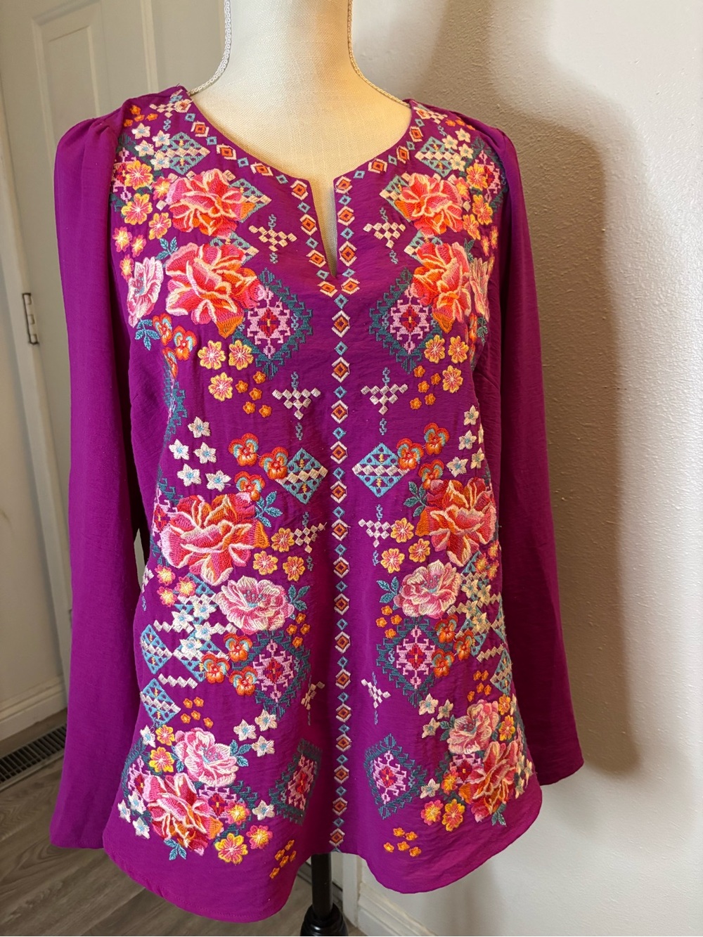 Savanna Jane Purple Floral Embroidered Tunic Top